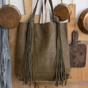 Genuine Leather Olive Green Tote / Purse with Removable Tassels